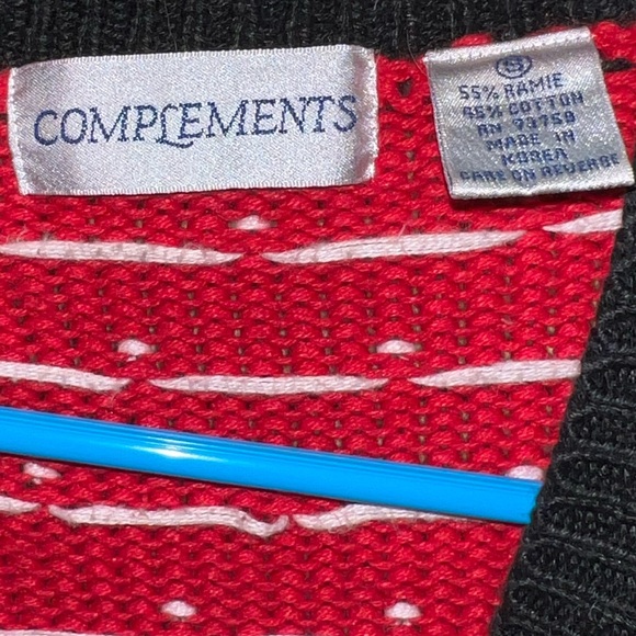 Complements 90s Retro Red Colorful Knit Button Up Cardigan Sweater Size S - Picture 12 of 14